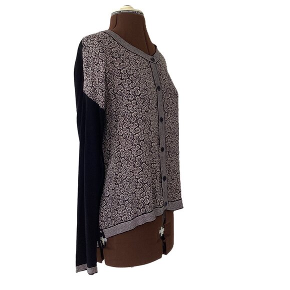 MaxMara Black Wool Cardigan with Silk Floral Front - Picture 5 of 6